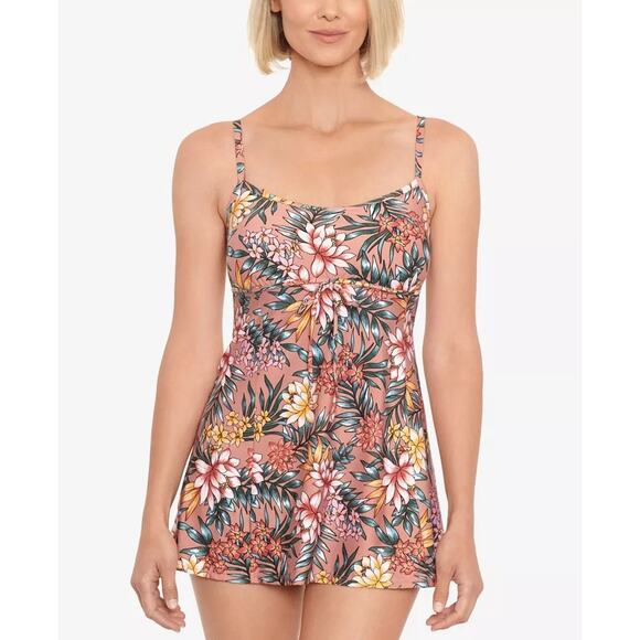 Swim Solutions Other - Swim Solutions Blush Pink Floral Swimdress One Piece Size 10 Slimming Empire New